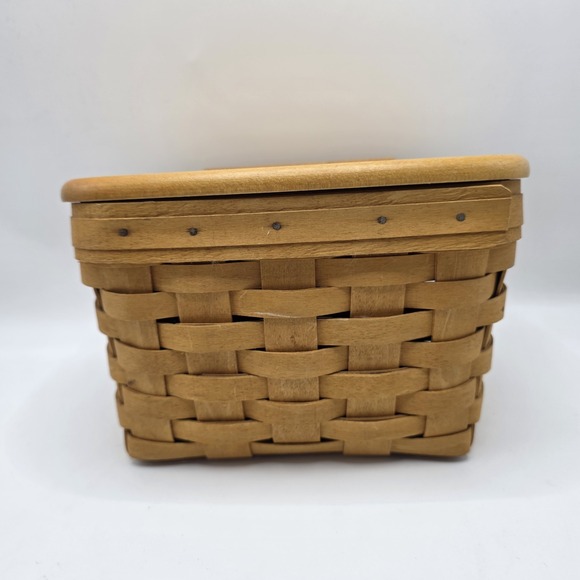 Vintage Longaberger Woodcrafts Rectangular Basket with Wooden Lid Handwoven - Picture 5 of 8